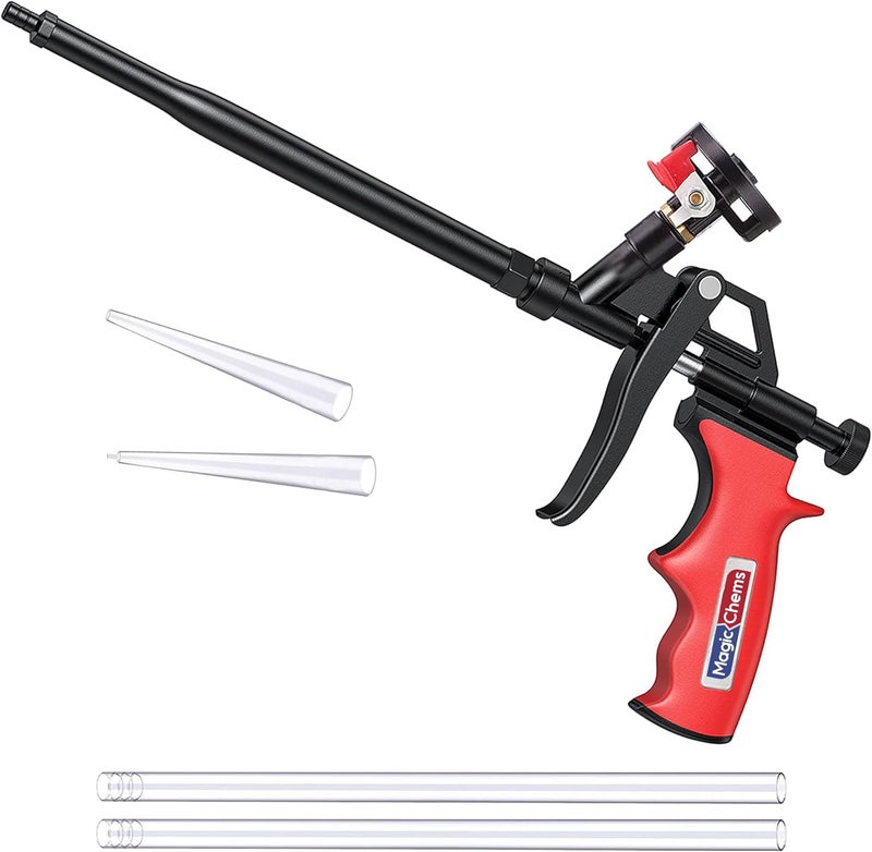 Magic Chems Spray Foam Gun Insulation (1 Insulation Foam Gun / 4 Nozzle) Insulating Applicator, Professional Expanding Foams Guns, for Dispensing, Caulking, Filling, Sealing, Red - 1 Pack - Image 1
